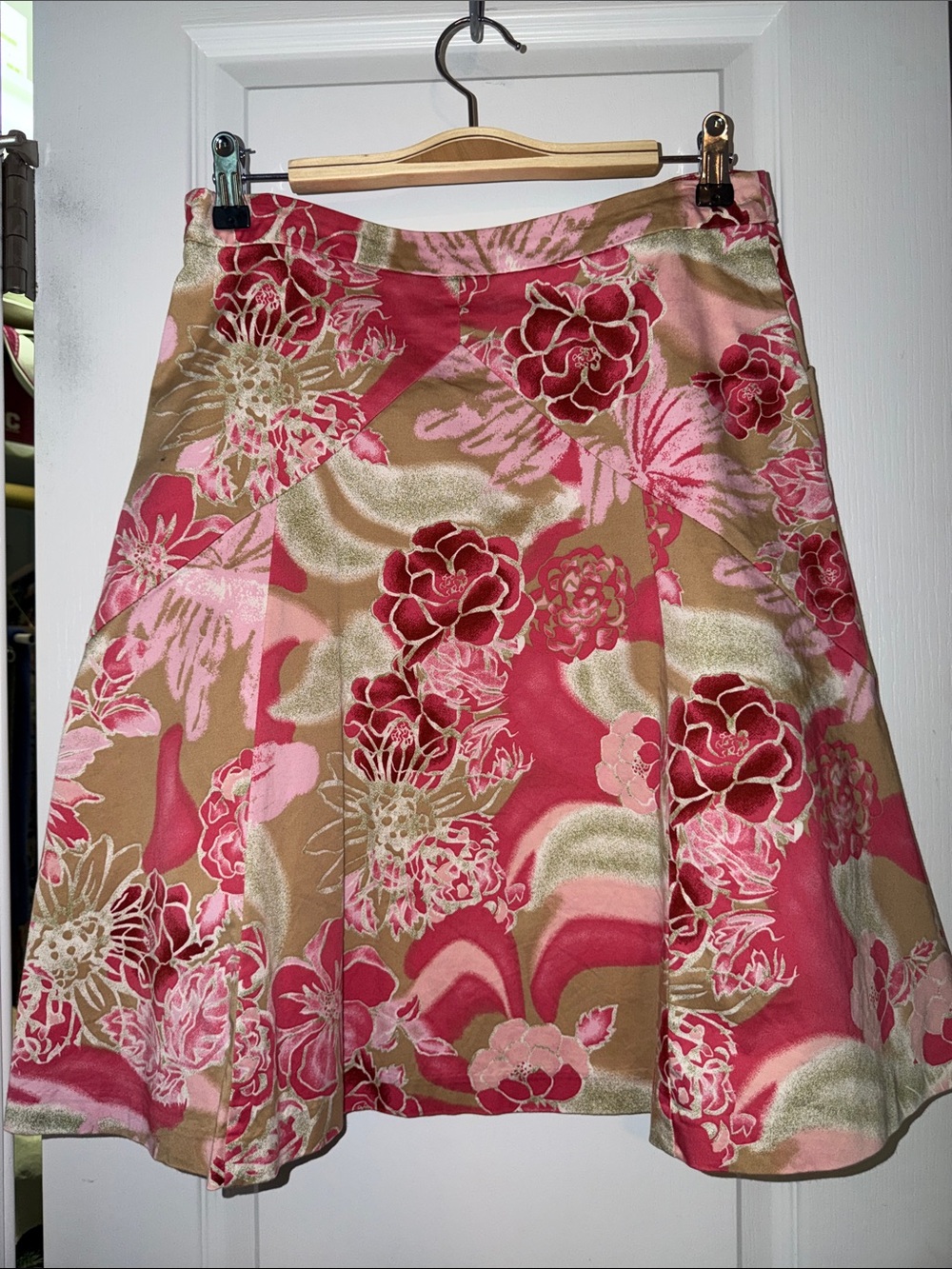 Floral A-Line Skirt in Pink and Tan